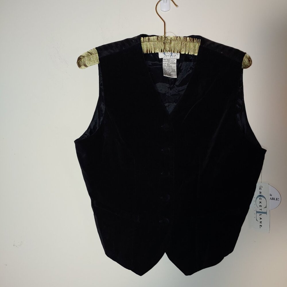 Cricket Lane Black Velvet V-Neck Buttoned Preppy VTG Vest Size 12P